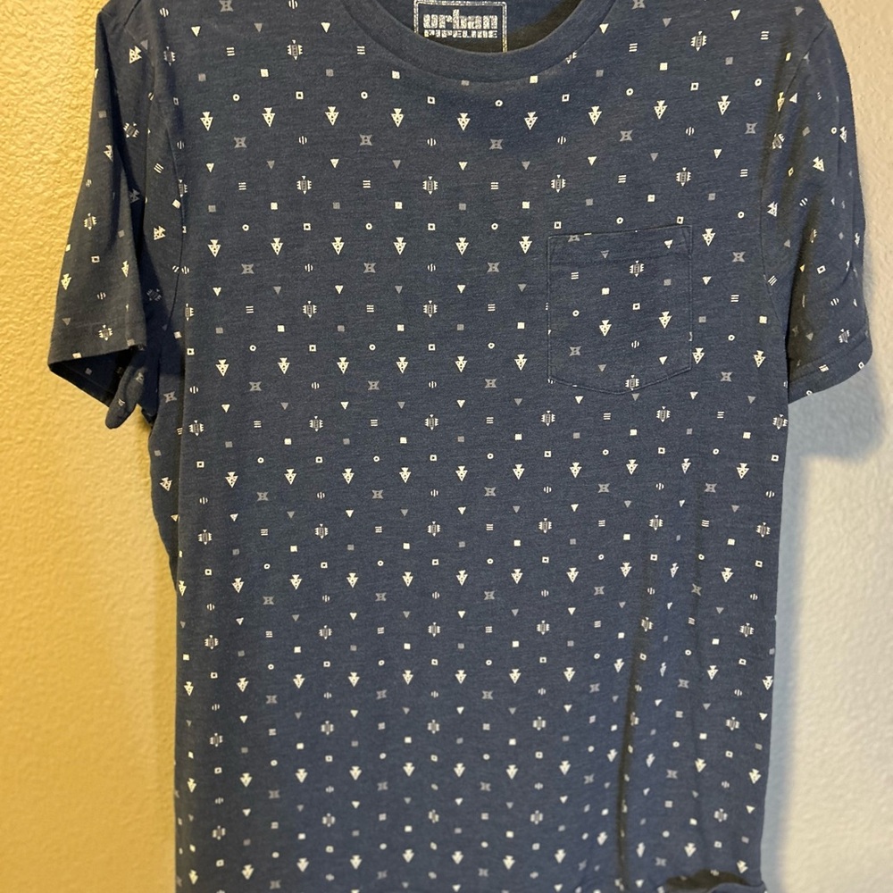 urban pipeline Navy Short Sleeve Pocket Tee with Micro White Geo Motif
